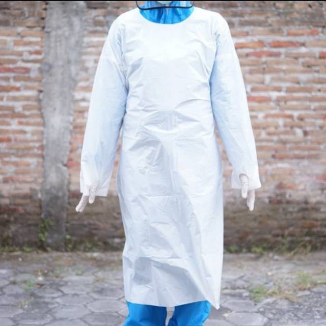 Apron Medis Lengan Panjang penutup Hazmat APD  Gown warna putih 1 pcs