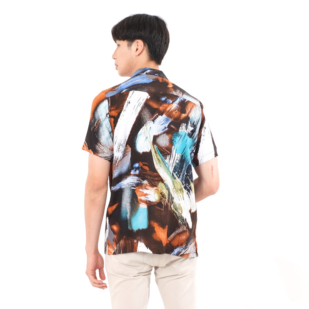 SANVANINA Kemeja Hawaiian Pantai Motif Abstrak Kasual Hitam - Petra Casual Hawai Shirt E-2027