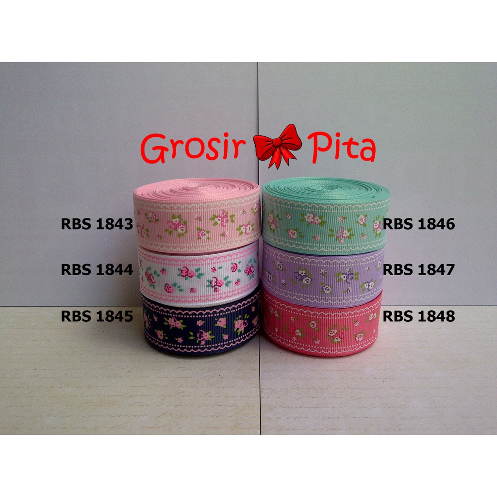 

(25 yard) Pita Grosgrain Motif Bunga RBS 1843,1844,1845,1846,1847,1848 | Toko Bahan Craft | Grosir Pita