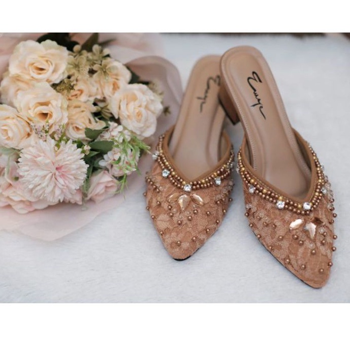 Selop pengantin wanita Callista|Selop wisuda|Selop pengantin murah|Selop pesta|Sendal flat wanita mu