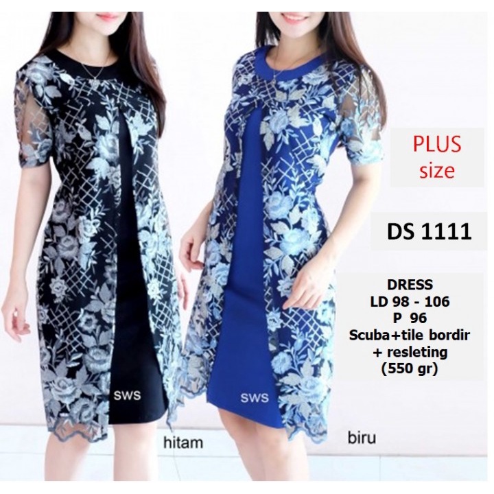 DS1111 - DRESS PESTA MIDI SEPAN TILE BORDIR WANITA