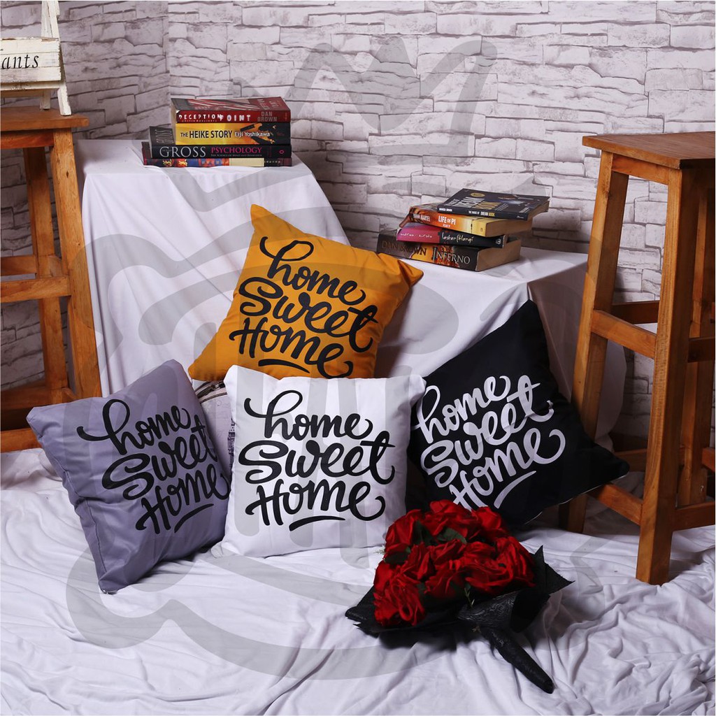 Sarung Bantal Sofa 45x45 cm Motif Minimalis - Tulisan Home Sweet Home