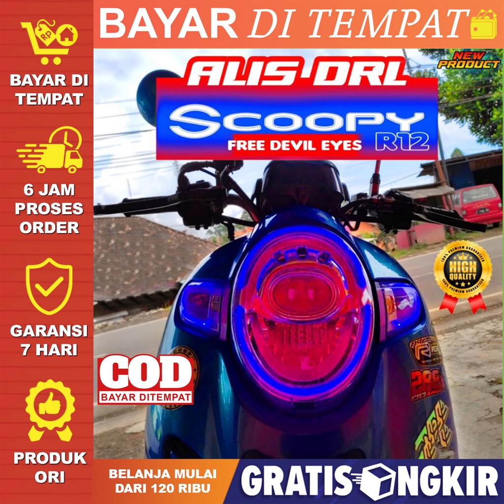 LAMPU ALIS DRL SCOOPY BONUS LED DEVIL EYES LAMPU SENJA SEIN VARIASI LAMPU DEPAN SCOOPY LAMPU LED SCO