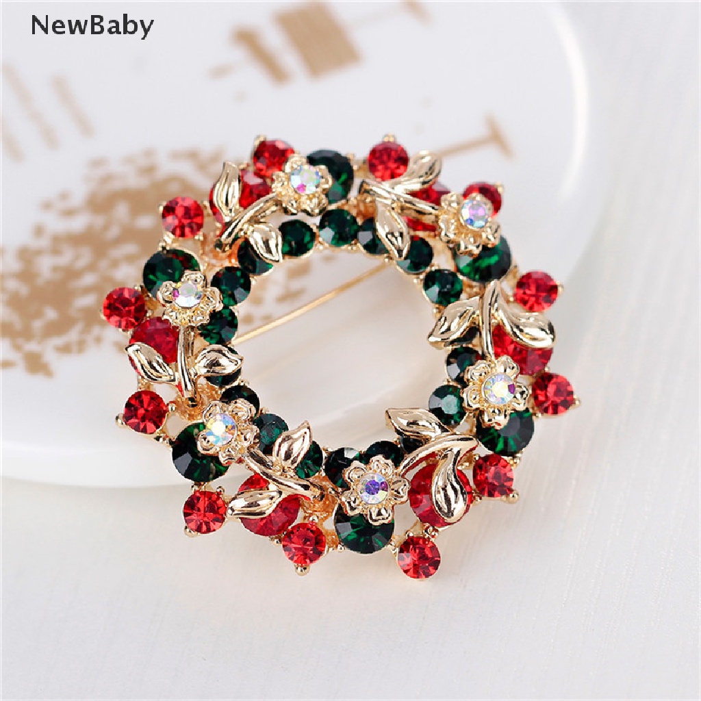 Newbaby Bros Pin Bentuk Garland Bulat Motif Natal Aksen Kristal Imitasi Untuk Wanita