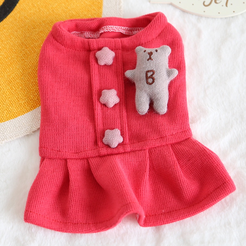 Baju Anjing Kucing Betina Tipe Dress Skirt Rajut Wool Bear B-Star