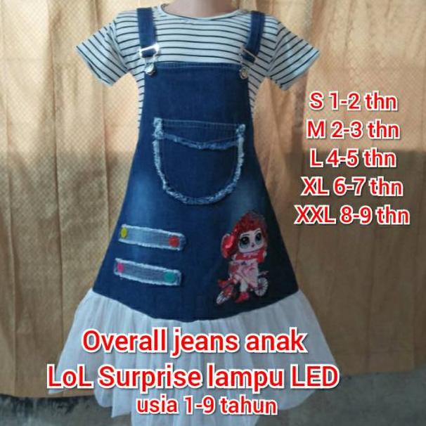  KODE 7673 OVERALL JEANS ANAK PEREMPUAN LAMPU LED BAJU  