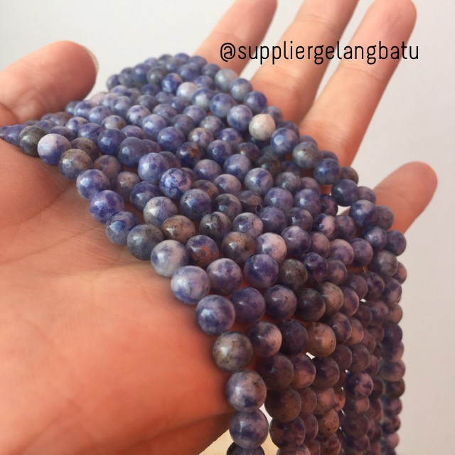 bahan craft batu gelang kalung sodalite renceng akik alam asli natural 8mm blue ruby biru healing