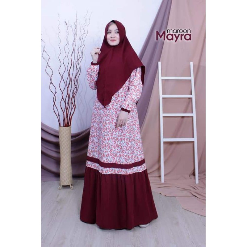 Set Gamis Katun Jepang kombinasi Wolly Crepe LD 100 Mayra by Akifa