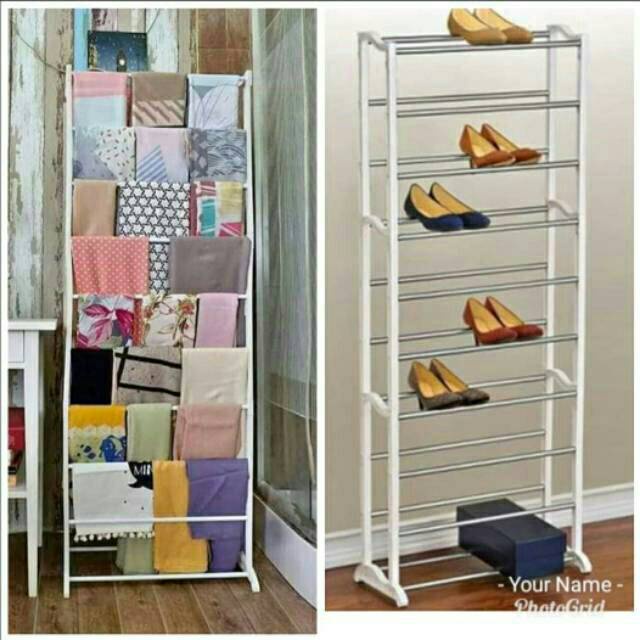 SHENAR (1KG) Rak amazing 2in1|Amazing Shoe Rack / Rak Sepatu 10 Susun tanpa cover /rak Bongkar Pasang/Rak jilbab/rak kerudung|Rak portable|rak susun serbaguna