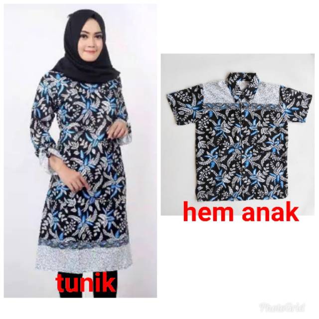 Tunik batik dan hem anak seragam keluarga