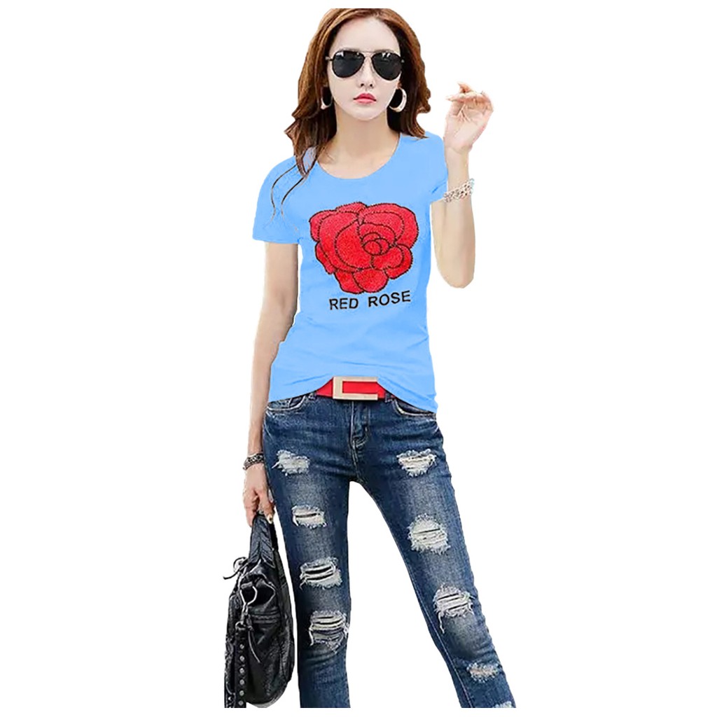 Kaos Tshirt Lengan pendek Wanita Gaya korea Printing - XSHOP Rose