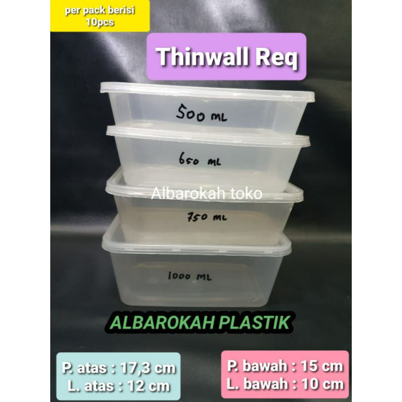 Thinwall Rectangle 1000 ml (1liter) / kotak makanan bening persegi panjang 1000 ml