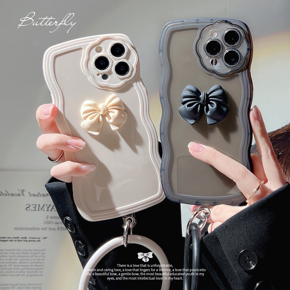 IPHONE Casing Ponsel Busur 3D Dengan Gelang Silikon Anti Jatuh Bunga Pelindung Kamera Soft Cover Untuk Iphone7 8 PLUS X XR XS 11 12 13 14 PRO MAX SE 2020