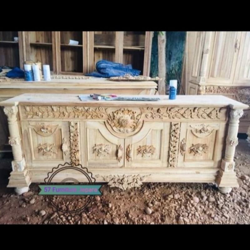 Bufet hias ruang tamu ukir jepara - Meja TV untuk ruang tamu jati mentahan