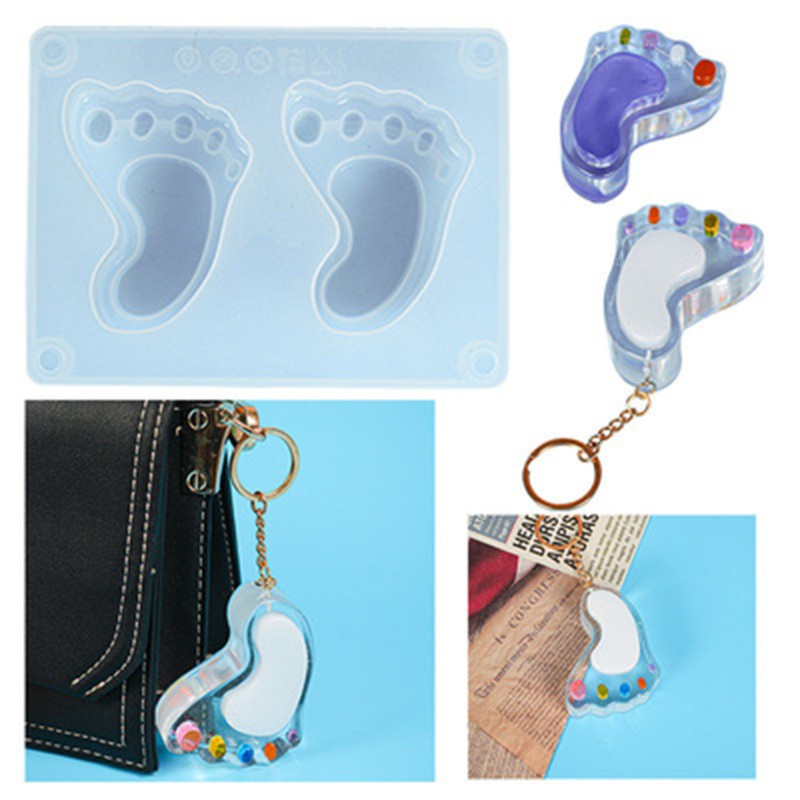 Glitter Shiny Baby Foot Keychain Crystal Epoxy Resin Mold Hanging Pendant Silicone Mould DIY Crafts Jewelry Casting Tools