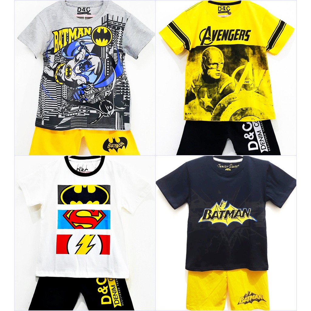 Setelan kaos anak cowok umur 1 2 3 4 5 6 7 8 9 10 tahun motif Batman