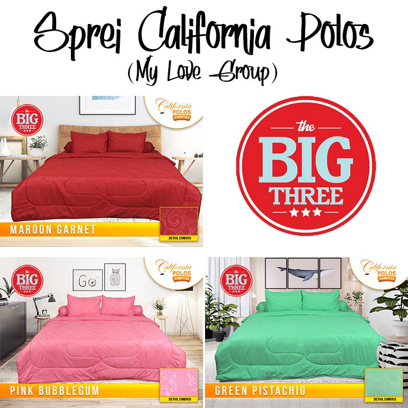 Sprei CALIFORNIA POLOS 180x200 red blue maroon purple green pink merah hitam orange Ungu - King 180 SP