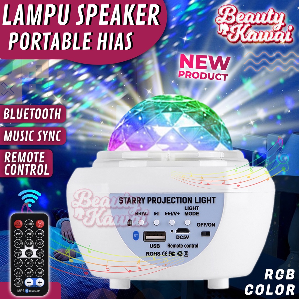 Lampu  Speaker Bluetooth Proyektor Portable Hiasan Langit Kamar RGB