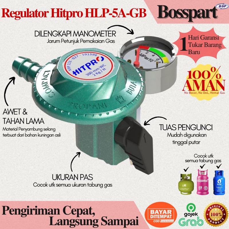 Regulator gas HITPRO Low Pressure dengan Meter Regulator Gas LPG (HLP-5A-GB)