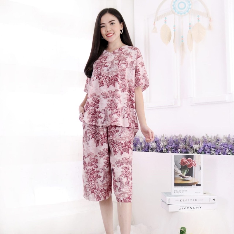 Setelan baju cewek/piyama rayon dior 7/8 XXL