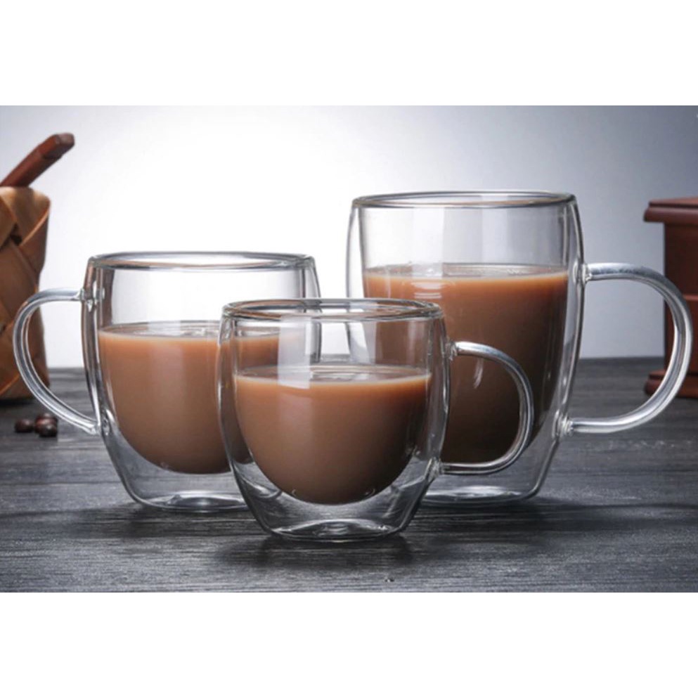 One Two Cups Gelas Cangkir Kopi Anti Panas Double-Wall Borosilicate Glass