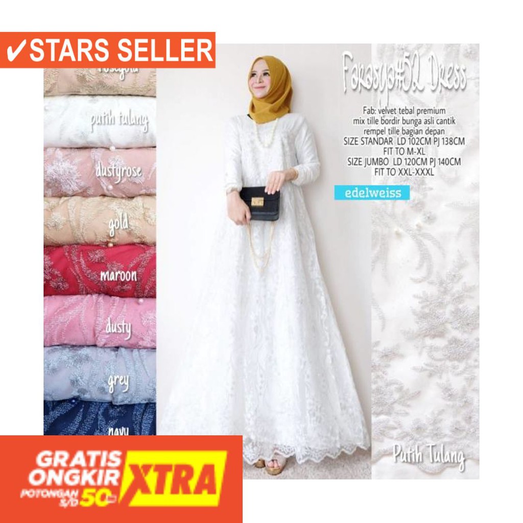 BAJU LEBARAN PAKAIAN MUSLIMAH SYARI BERGO BALOTELI / Gamis Pengantin Akad Putih Brukat Tile Mewah