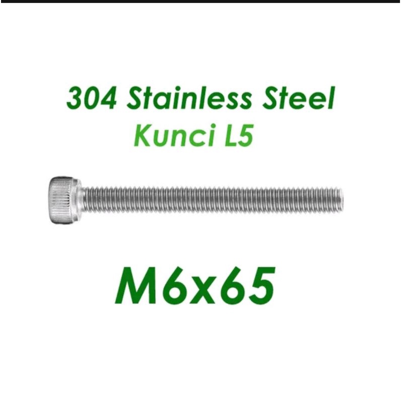 ss304 / baut L m6x65 stainless kunci L5