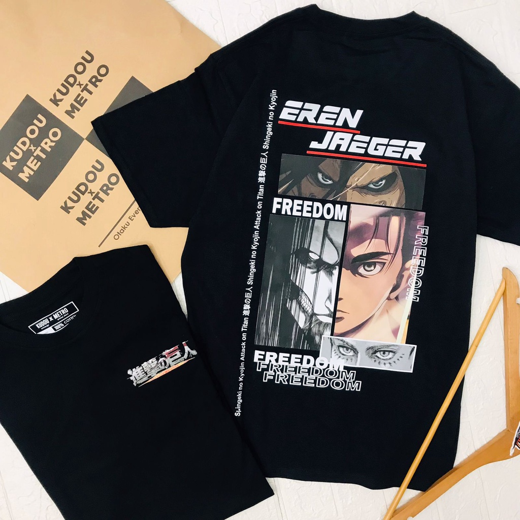 Tshirt Eren's Freedom Black Anime Manga Attack On Titan Premium Unisex