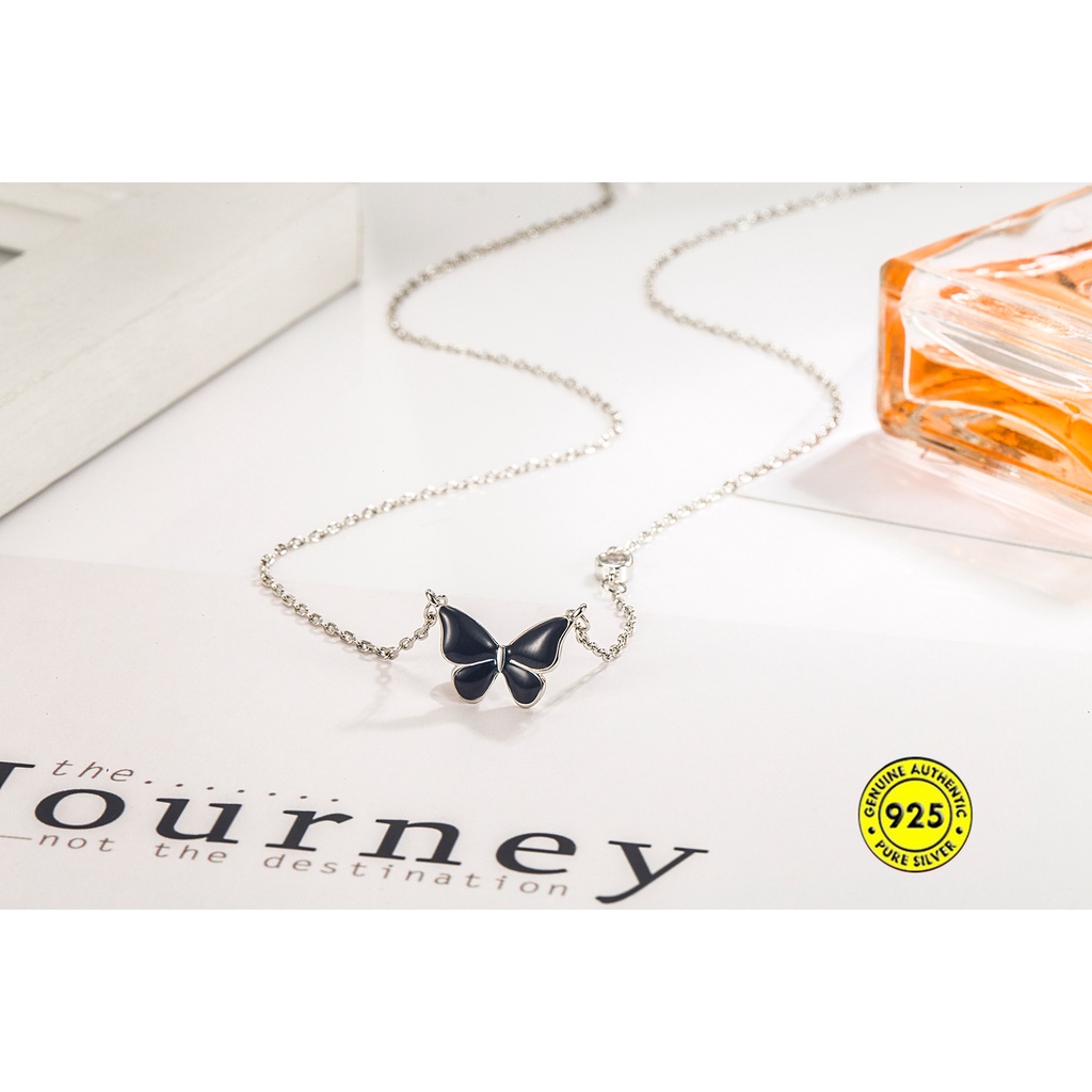 Kalung Desain Kupu-Kupu Bahan S925 Silver Sensitif Suhu Berubah Warna Untuk Wanita Butterfly