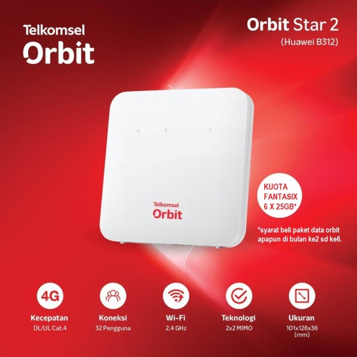 Huawei Orbit Star 2 B312 Modem Wifi 4G LTE Free Kuota 50GB