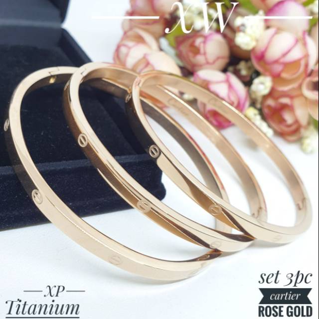 Gelang titanium rosegold set 3pc G01048