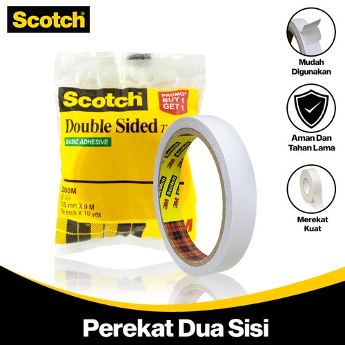 

DOUBLE TAPE SOLASI BOLAK BALIK 2 SISI 3M SCOTCH DOBEL TIP 18 MM X 10 YARD