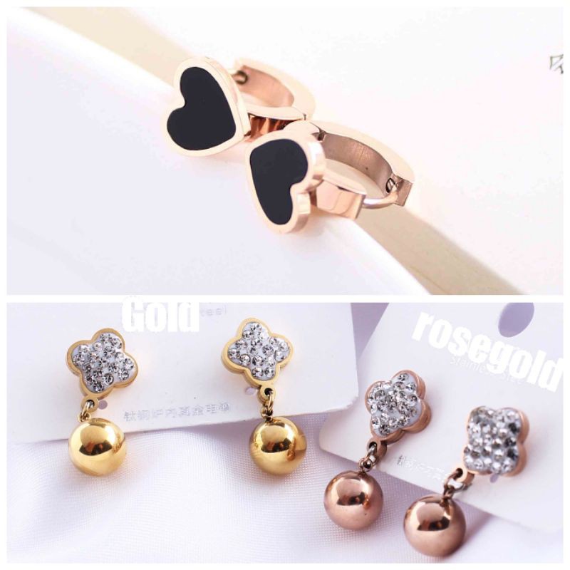 Anting Titanium Asli Fashion Korea Love Anti karat dan Alergi AP-17