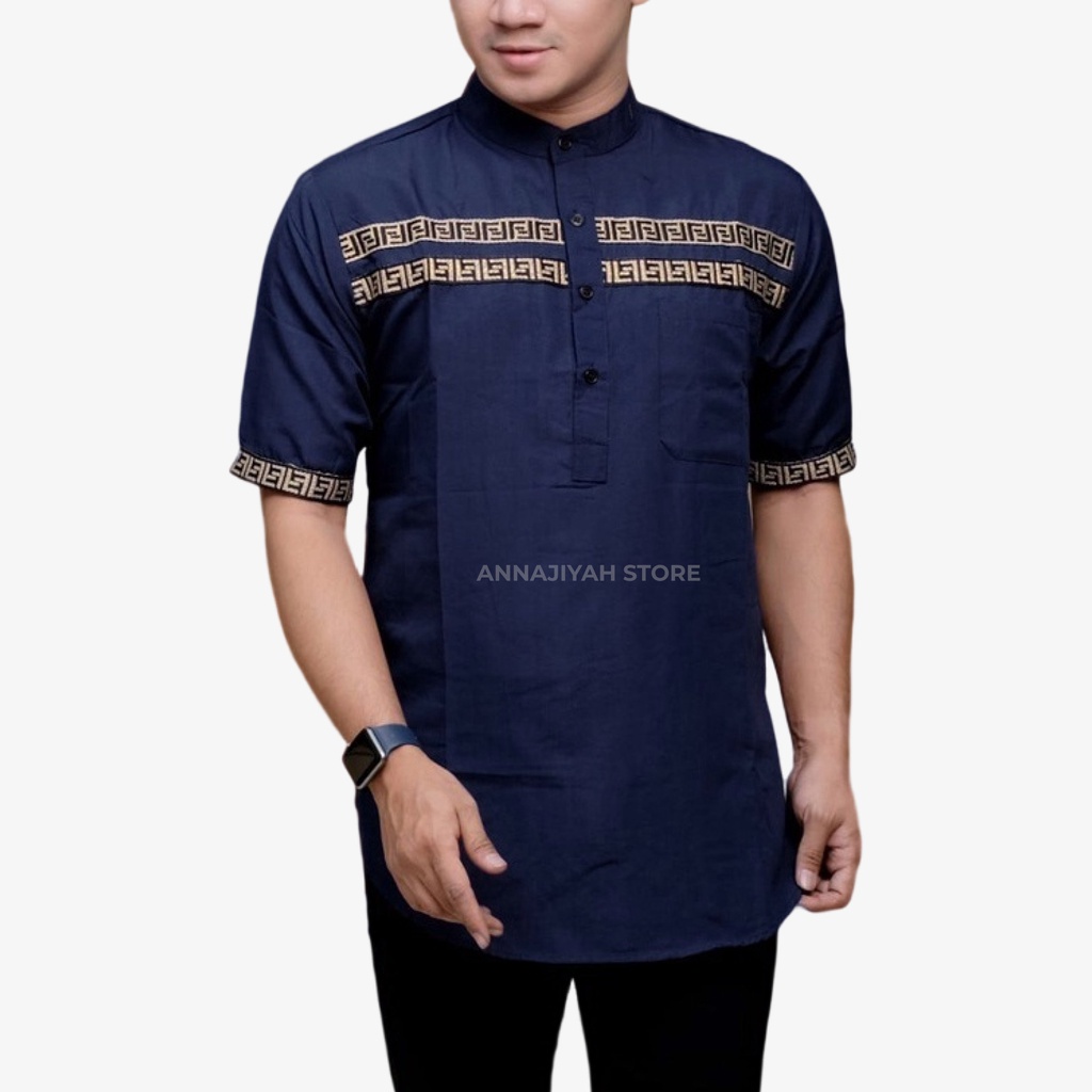 Kemeja Koko Kemko Kurta FF Lengan Pendek  / Baju Taqwa Moslem Pria bahan Katun