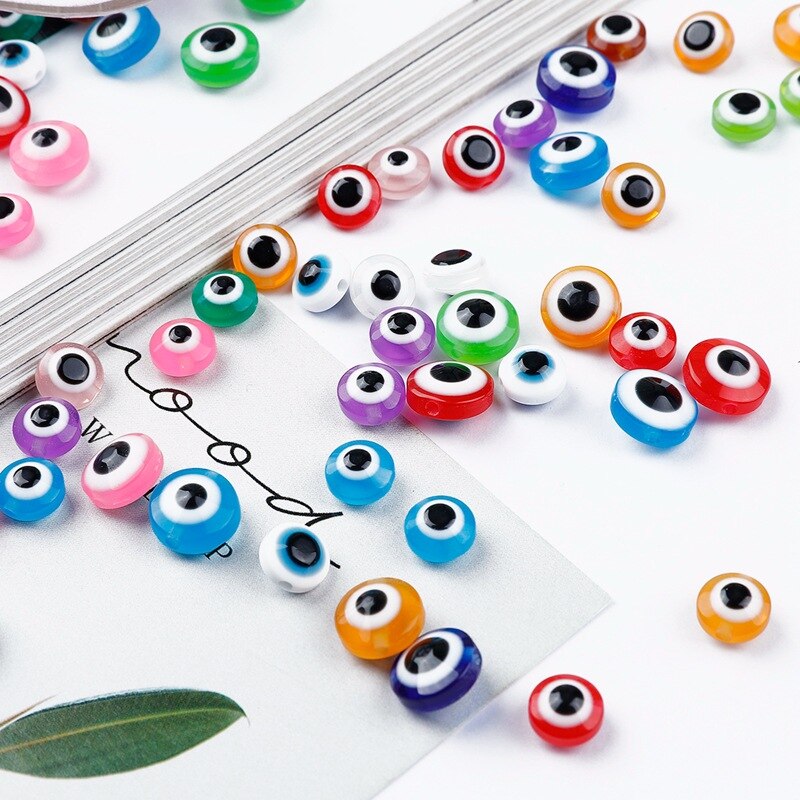 50 Pcs Manik-Manik Bentuk Oval Motif Evil Eye Bahan Resin Ukuran 8mm 10mm Untuk Membuat Perhiasan