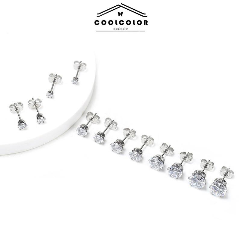 COD❤️1PCS Titanium Steel Real Zircon Super Shiny Stud Earrings Diamond Stud Earrings Jewelry Fashion Wanita Korea Aksesoris