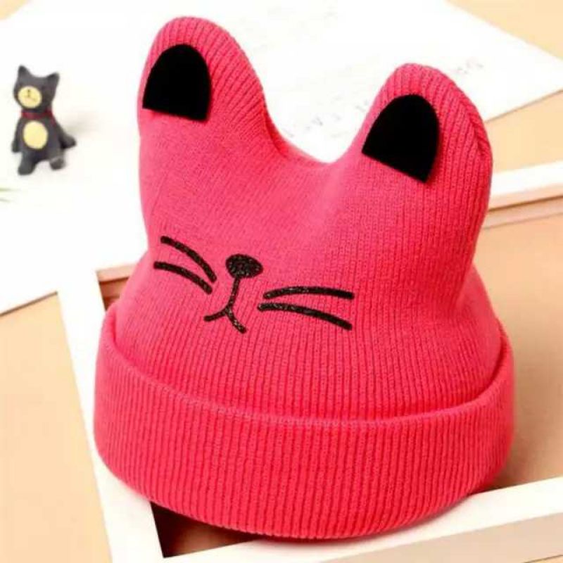 Topi kupluk bayi motif cat / Kupluk rajut bayi