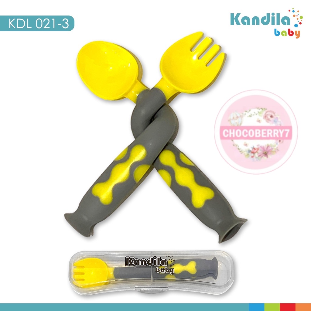 Kandila Spoon Fork with Case Sendok Makan MPASI Bayi Twisting Spoon KDL021-3