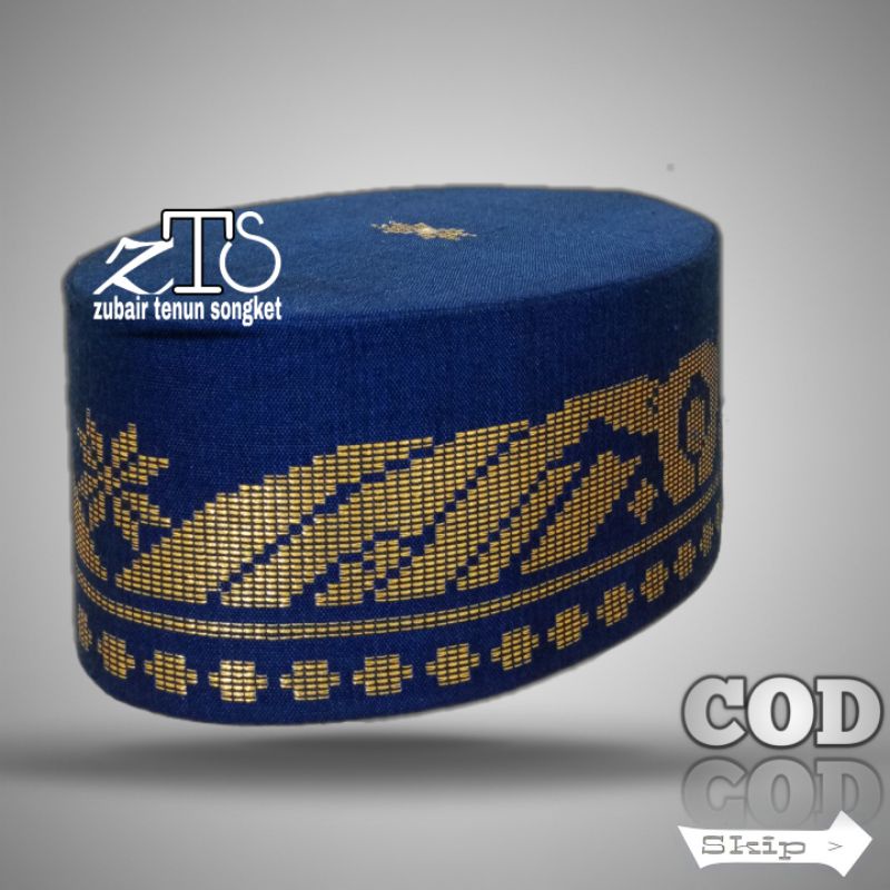 songkok Peci songket tenun asli peci kopiah warna biru emas peci sholat pria peci akad Peci Chechen
