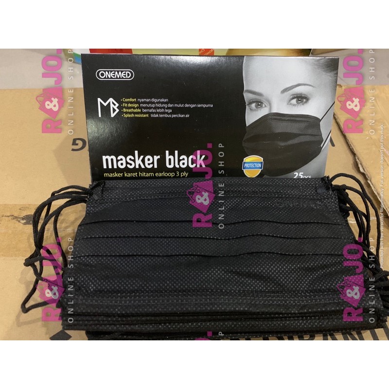 MASKER ONEMED 3PLY WARNA HITAM ISI 25pcs