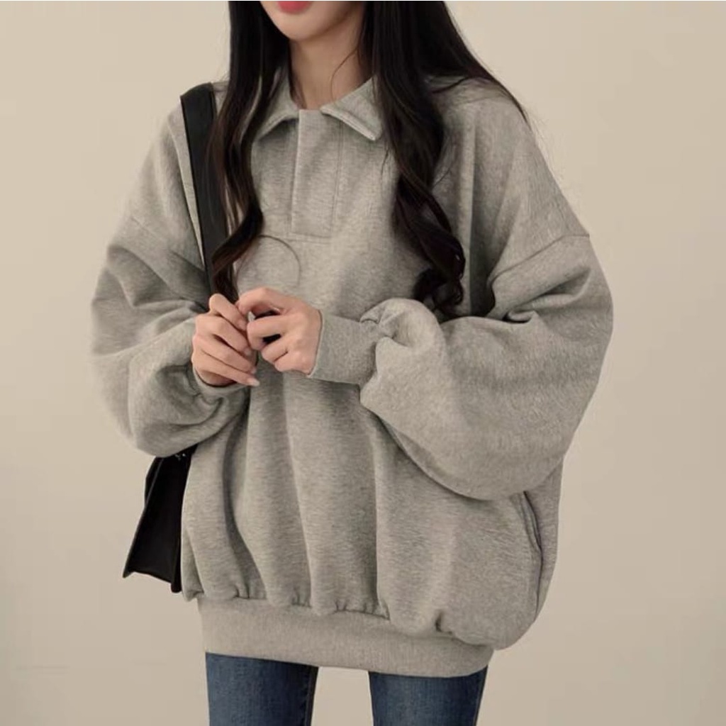 sweater wanita - collar basic oversize sweater wanita - sweatshirt oversize