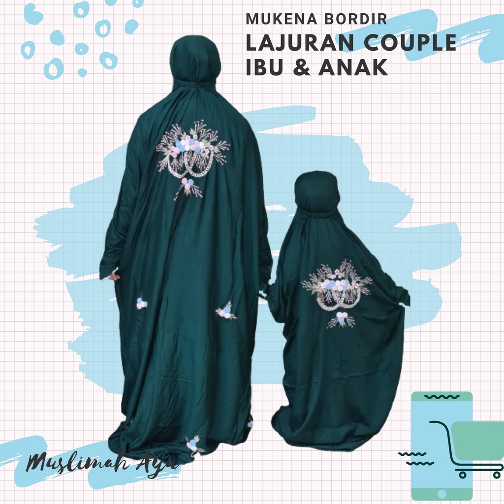 MA - Mukenah Bordir Lajuran Couple - Mukenah Ibu dan Anak - Mukenah Bordir Terusan - Mukena Dewasa A