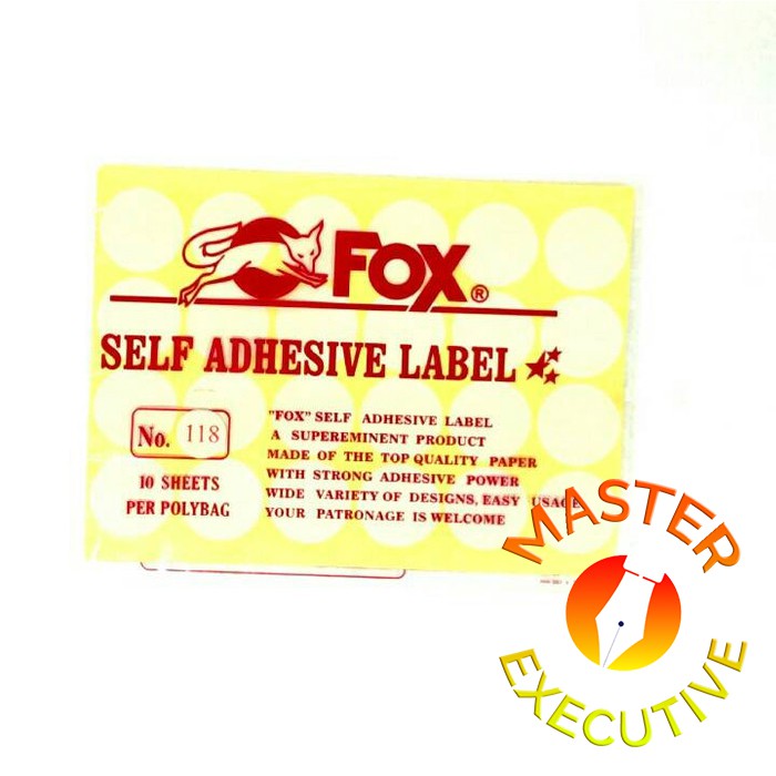 [Pak - 10 lembar] Fox Label Stiker 118 Bulat / Undangan / Nama / Self Adhesive Sticker