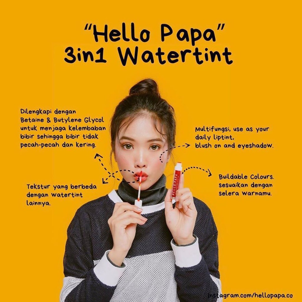 Liptint Hellopapa 3in1 Watertint, eyeshadow, blush on