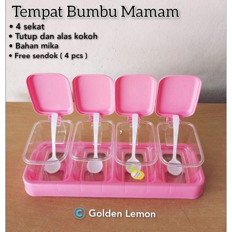 Tempat Bumbu Pink Golden Lemon isi 4 TGM 149-4 / Toples Tempat Wadah Bumbu Dapur / Kitchen Set