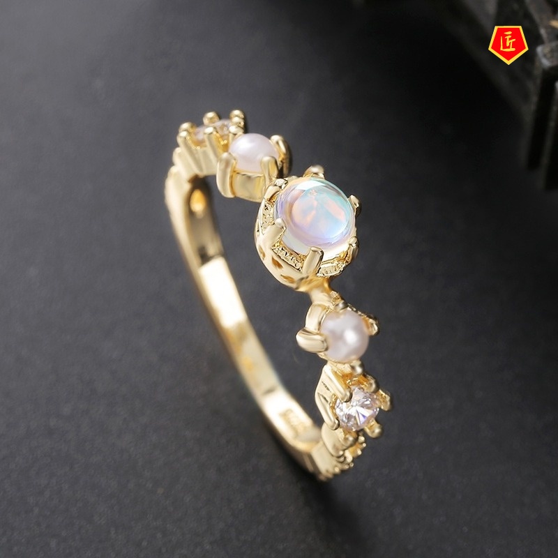 [Ready Stock]White Moonstone Pearl Ring Exquisite and Elegant