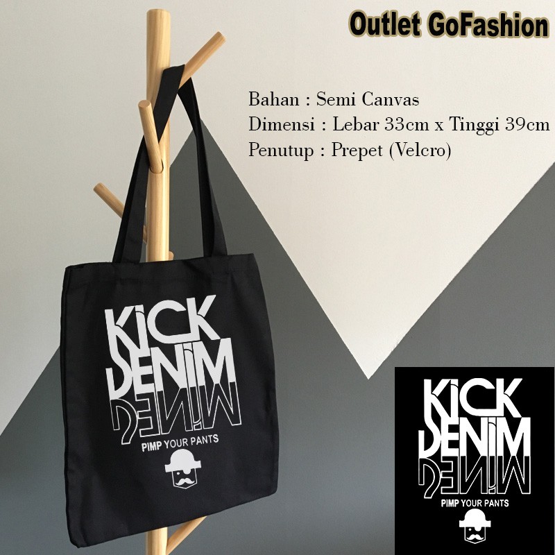 Tas Totebag Kick Denim 002 Keren Desain Simple Distro Premiun Tote Bag Kekinian Wanita Gratis Ongkir