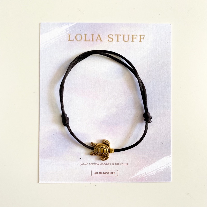 gelang tangan simple charm turtle loliastuff (gelang tali/ gelang basic/ gelang unisex / gelang hitam/ gelang charm/ gelang friendship)