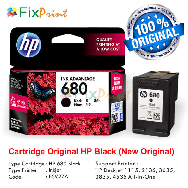 Cartridge Tinta Printer HP 680 Black- Printer HP 1115 1118 2135 3635 FSB2171