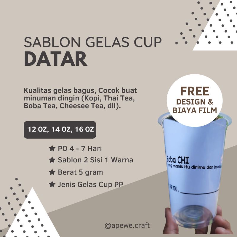 SABLON GELAS CUP DATAR 12 OZ, 14 OZ, 16 OZ